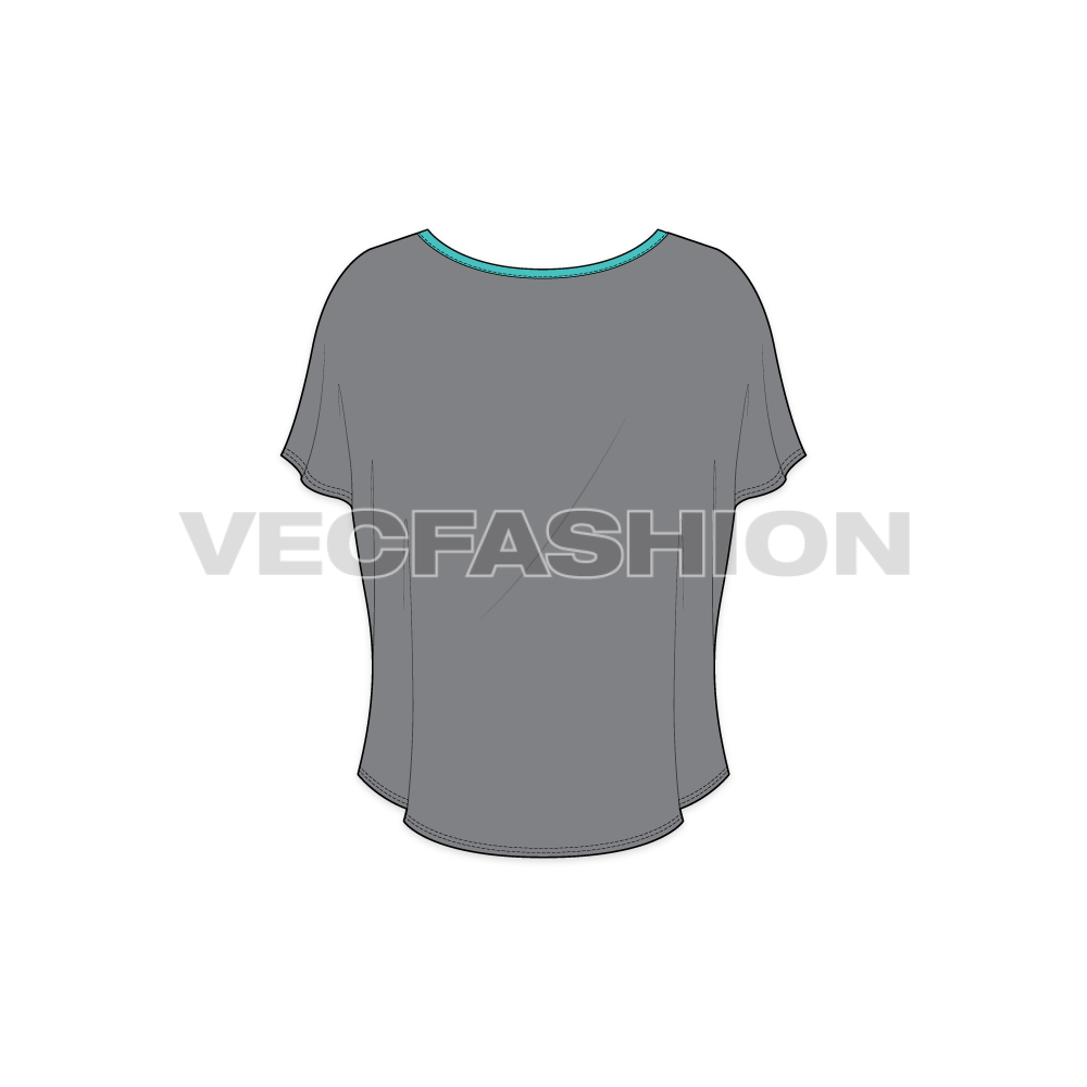 Womens gym training t-shirt flat sketch, back view
