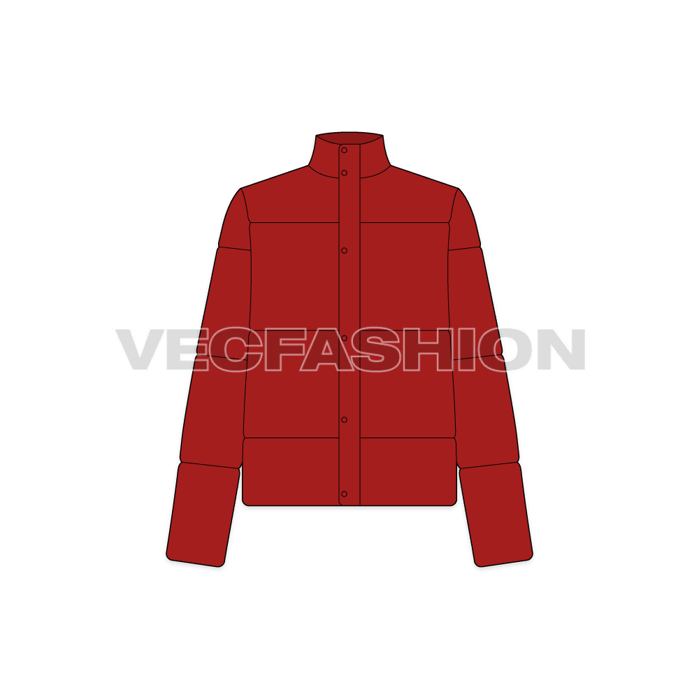 Women's Heavy Puffer Jacket flat sketch, front view
