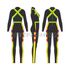 Womens high fashion swimsuit flat sketch, showing all views, front, side and back