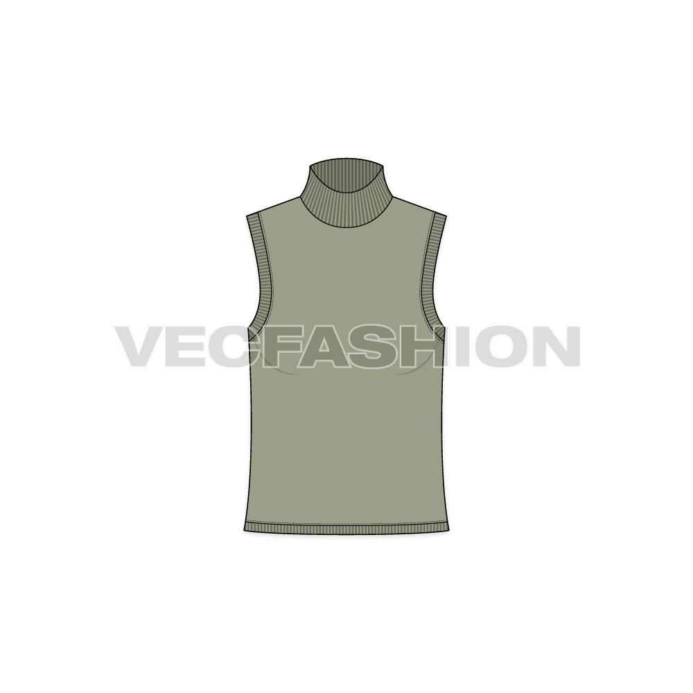 Womens high neck sleeveless tank flat sketch, front view