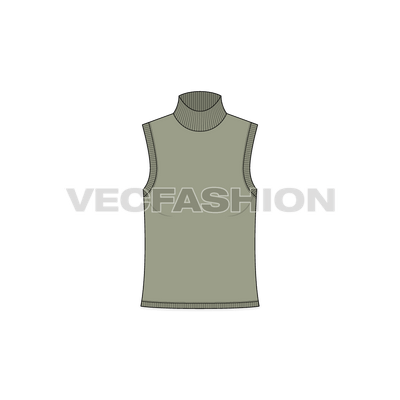 A vector template of Women's High Neck Sleeveless Tank. It have a long neck made out of rib and slim fit body. 