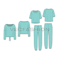 Our latest Fashion Set for Women Holidays Loungewear Set giving you an option to mix and match within your collection. It is consist of three vector templates which can go together as a theme. It has little detailing like Ties on Waistband on the Sweatshirt as well as the sweatpants. These pieces can be stylized very easily by adding some graphics or prints on it.