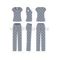 Womens Loungewear Set vector flat sketch showing front, side and back view. 