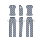 Womens Loungewear Set vector flat sketch showing front, side and back view. 