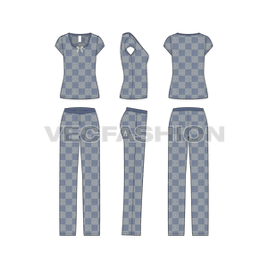 A vector Set of Women's Home Alone Lounge Wear Set. This Fashion Set have a U-neck Top and a Full Length Bottom. This clothing set also have a casual shorts as well.