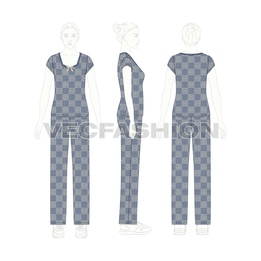 Womens Loungewear Set vector flat sketch on croqui