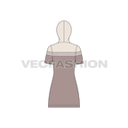 Womens hooded polo dress flat sketch, back view
