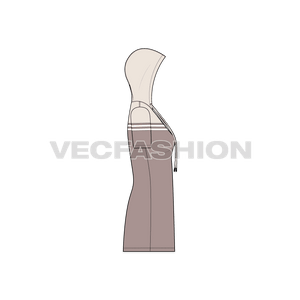 A vector template for Women's Hooded Polo Dress. It has a yoke on top bodice with matching hoodie. There are stripes on chest and arms. The dress is in straight cut, generally made out of 100% Cotton Pique fabric to have maximum comfort. 