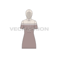 Womens hooded polo dress flat sketch, front view