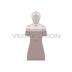 Womens hooded polo dress flat sketch, front view