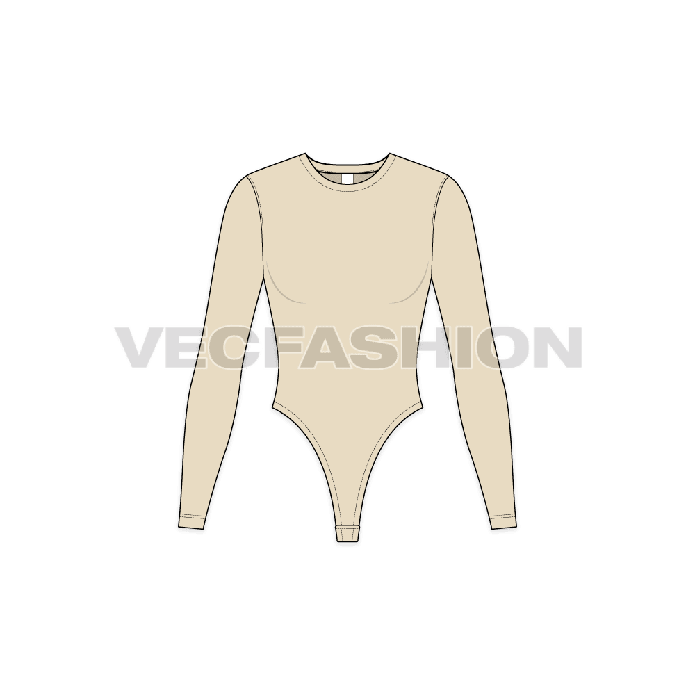 Womens inner bodysuit flat sketch, front view