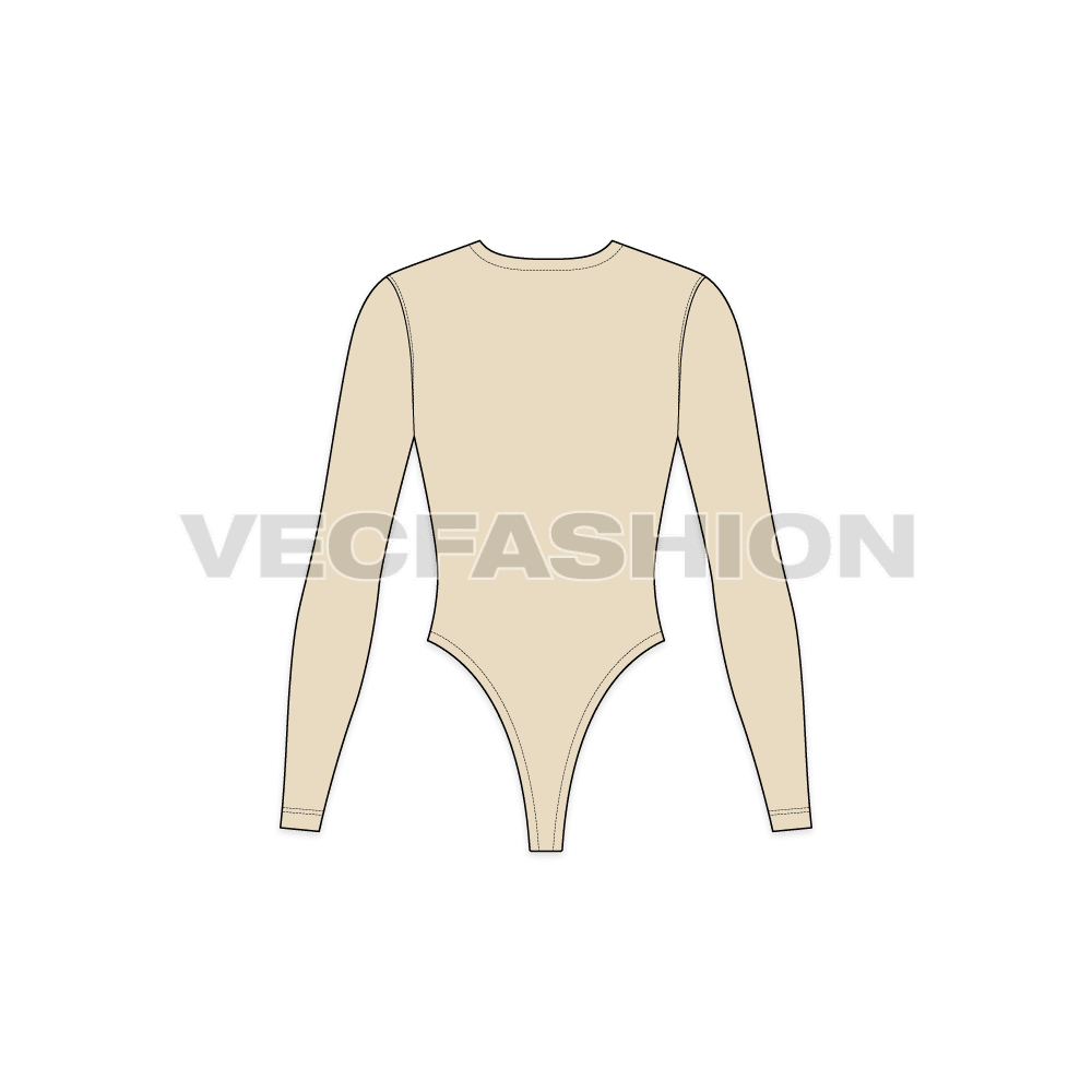 Womens inner bodysuit flat sketch, back view