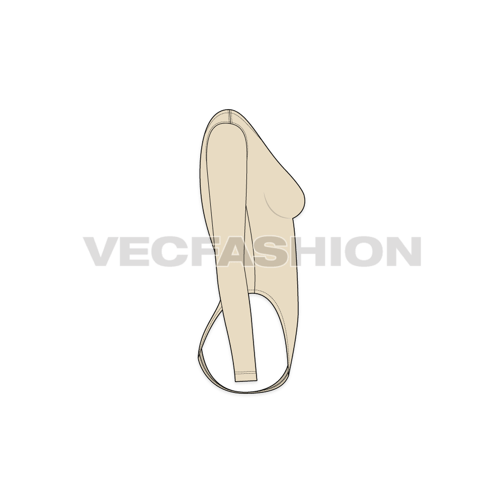 Womens inner bodysuit flat sketch, side view