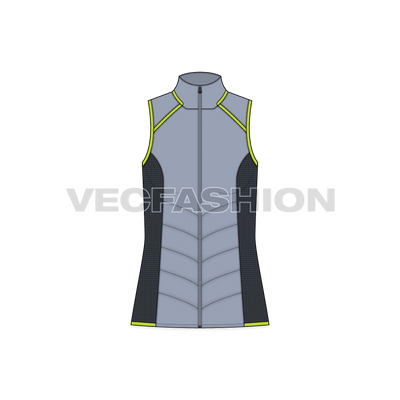 A vector template for Women's Insulated Climbing Jacket, can be worn by both genders, Men and Women. It insulated panels that helps keep you warm and for breathable mesh panels on sides.