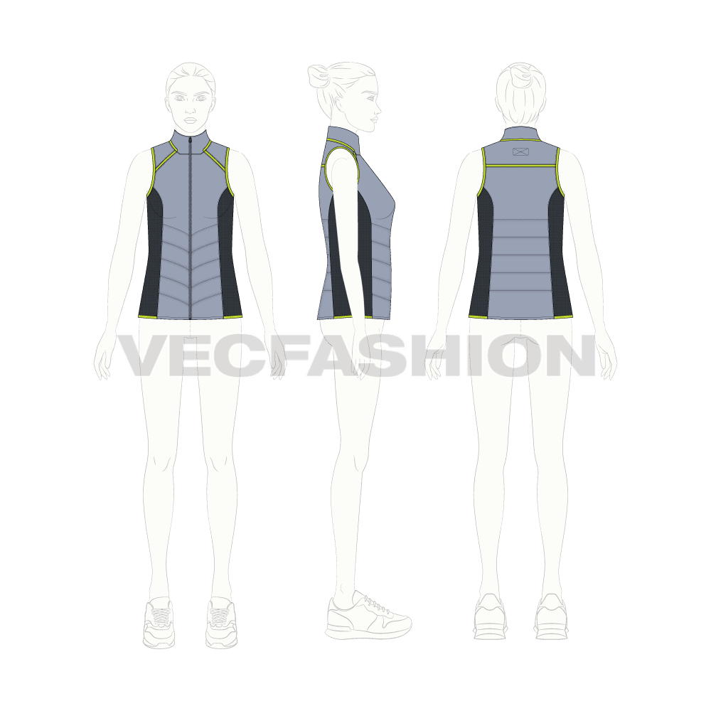 Women's Insulated Climbing Jacket flat sketch, croqui sketch