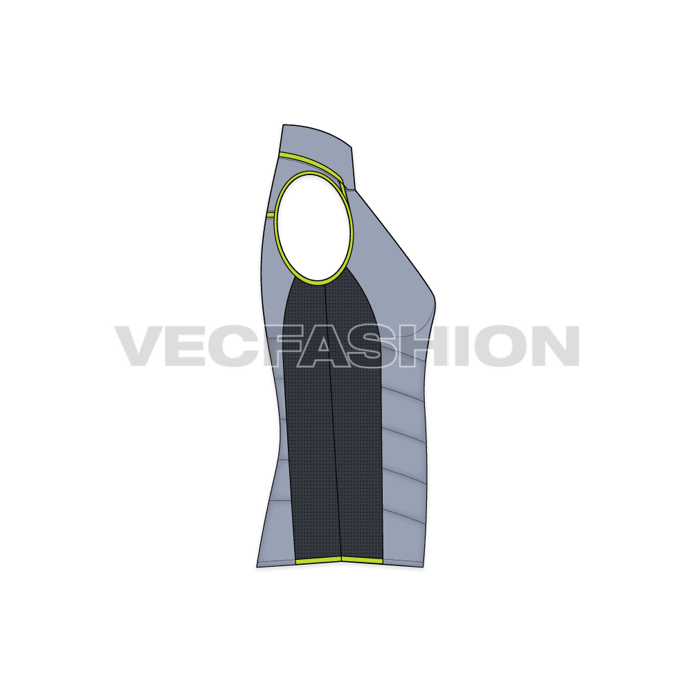 Women's Insulated Climbing Jacket flat sketch, side view