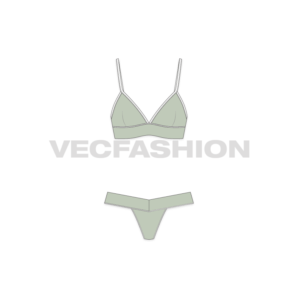 Womens jersey underwear set flat sketch, front view