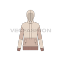 Womens jumper with oversized hoodie flat sketch, front view