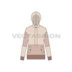 Womens jumper with oversized hoodie flat sketch, front view