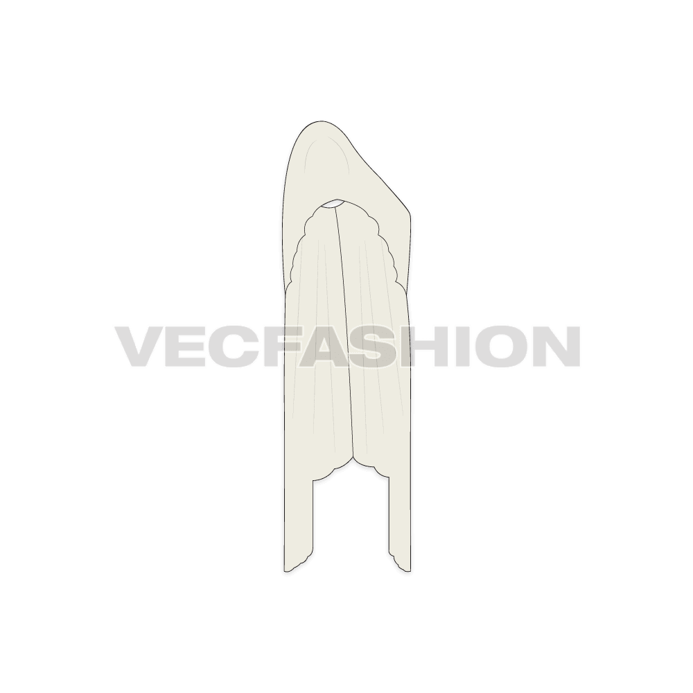 Womens kaftan dress flat sketch, side view