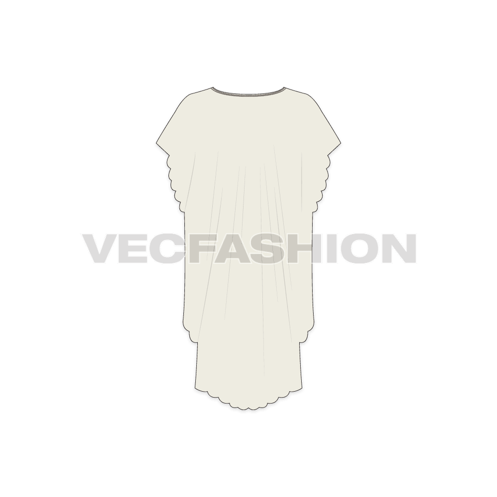 Womens kaftan dress flat sketch, back view