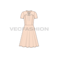 Womens keyhole tie cocktail dress flat sketch, front view