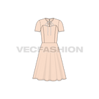 Womens keyhole tie cocktail dress flat sketch, front view