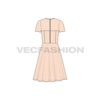Womens keyhole tie cocktail dress flat sketch, back view