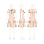 Womens keyhole tie cocktail dress flat sketch, croqui sketch