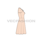 Womens keyhole tie cocktail dress flat sketch, side view