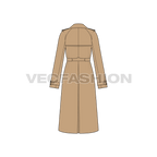 Women's Khaki Trench Coat flat sketch, back view