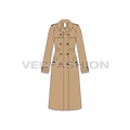 Women's Khaki Trench Coat flat sketch, front view