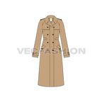 Women's Khaki Trench Coat flat sketch, front view