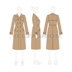 Women's Khaki Trench Coat flat sketch, croqui sketch