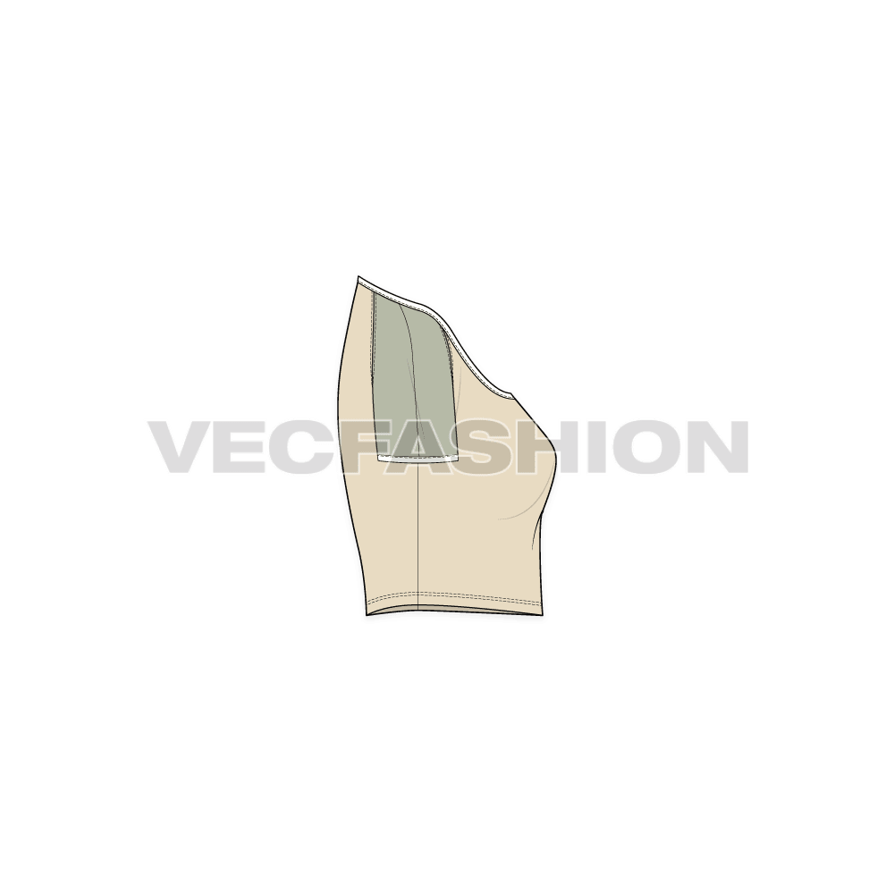 Womens kimono sleeve t-shirt flat sketch, side view