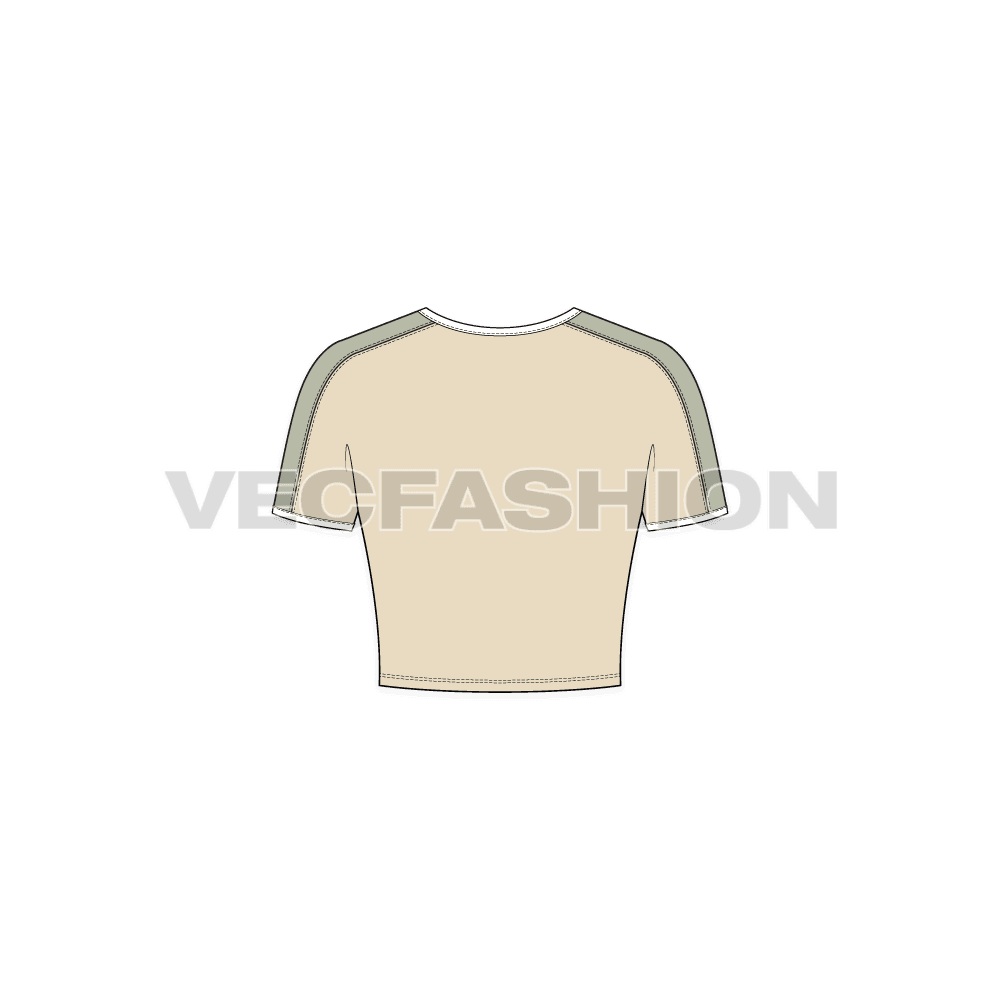 Womens kimono sleeve t-shirt flat sketch, back view