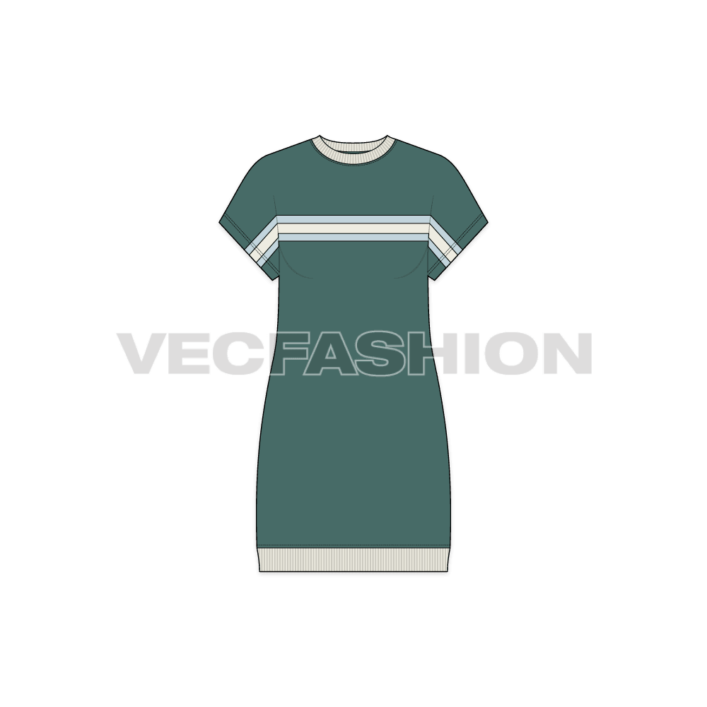 Womens kimono tunic dress flat sketch, front view