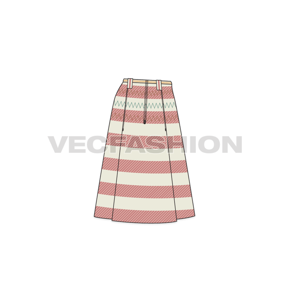 Womens knife pleat vintage skirt flat sketch, side view