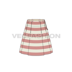 Womens knife pleat vintage skirt flat sketch, back view