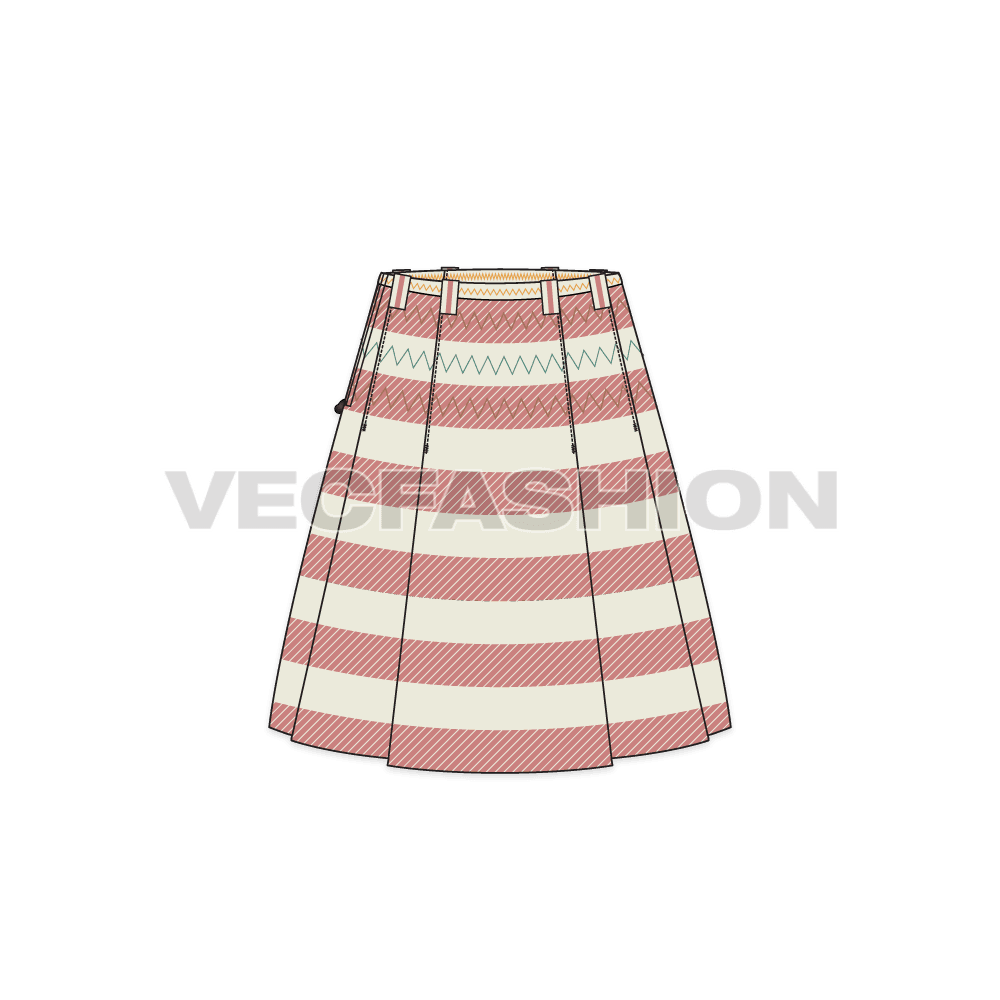 Womens knife pleat vintage skirt flat sketch, front view