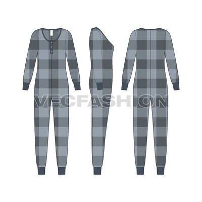 A vector illustrator template for Women's Knitted Bodysuit. It is also called as Onesie or Cat Suit. A good example and style to wear for daywear or loungewear. 