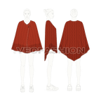Womens knitted capelet poncho flat sketch, croqui sketch