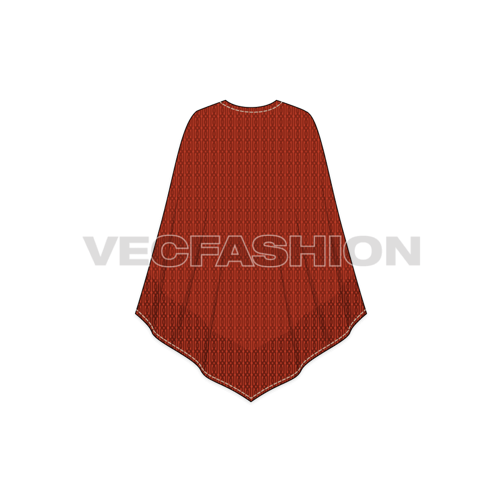 Womens knitted capelet poncho flat sketch, back view