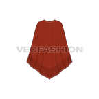 Womens knitted capelet poncho flat sketch, back view