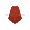 Womens knitted capelet poncho flat sketch, front view