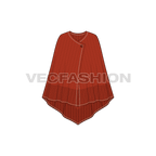 Womens knitted capelet poncho flat sketch, front view