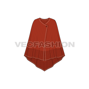 A detailed template for Women's Knitted Capelet Poncho. This Capelet Poncho template is rendered in Terracotta Color giving a classic, Rich and Vintage look. 