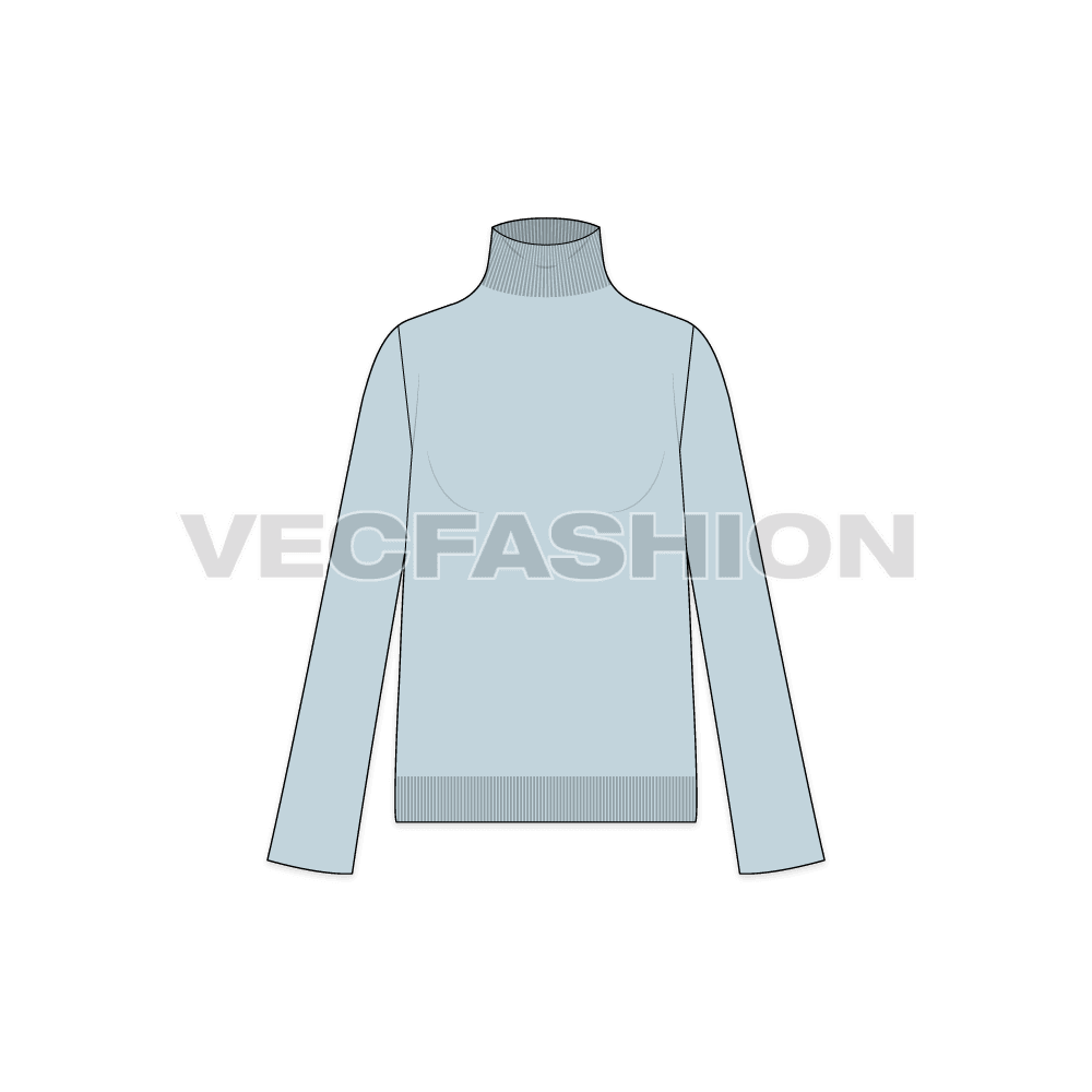 Womens knitted sweater flat sketch, front view