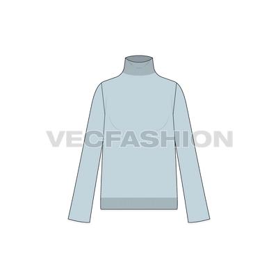 A vector template for Women's Knitted Sweater. It is a mock neck sweater and has a rib finish at sleeve and bottom hem. 