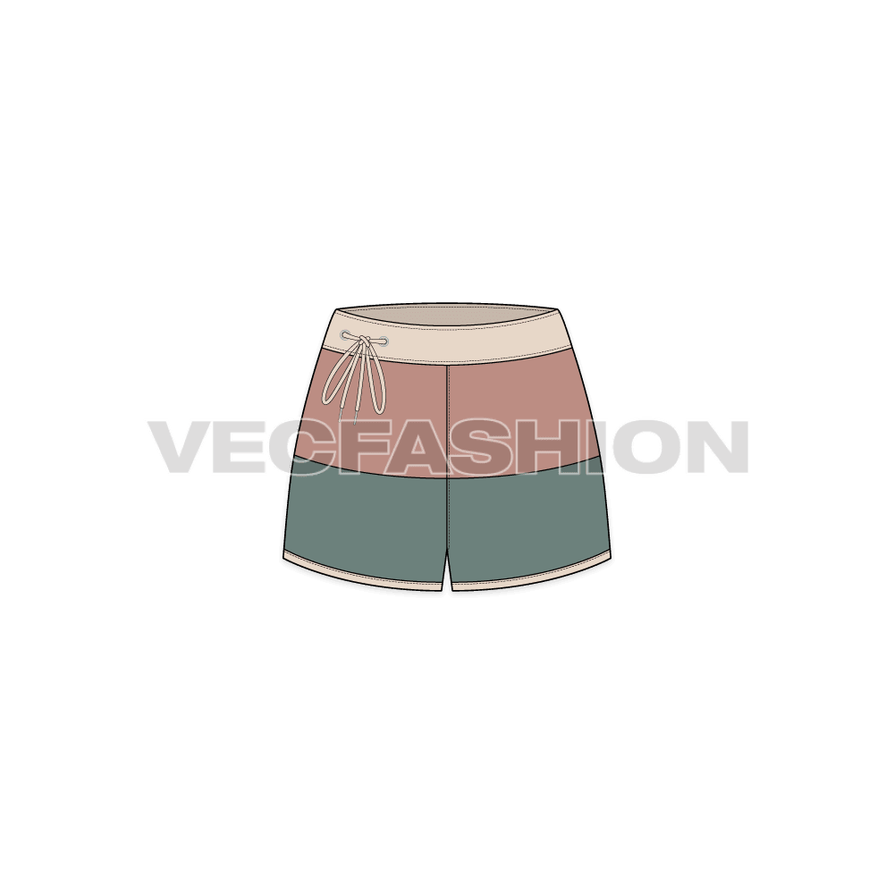 Womens knotted shorts flat sketch, front view